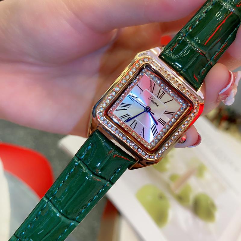 Square Simple Roman Diamond Women'S Watch Niche Light Luxury Leather Watch Fashion High Sense Women'S Watch