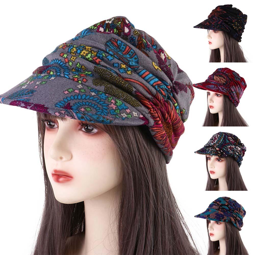 Foldable Earflap Cotton Short Brim Girls Cap Baseball Cap Ethnic Style Cap Women Hat Peaked Cap