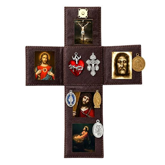 Portable Catholic Altar Altar, Handmade Pocket Prayer Shrine, Faux Leather Spiritual Folding Foldable Devotional Religious Gift for Christian Friends