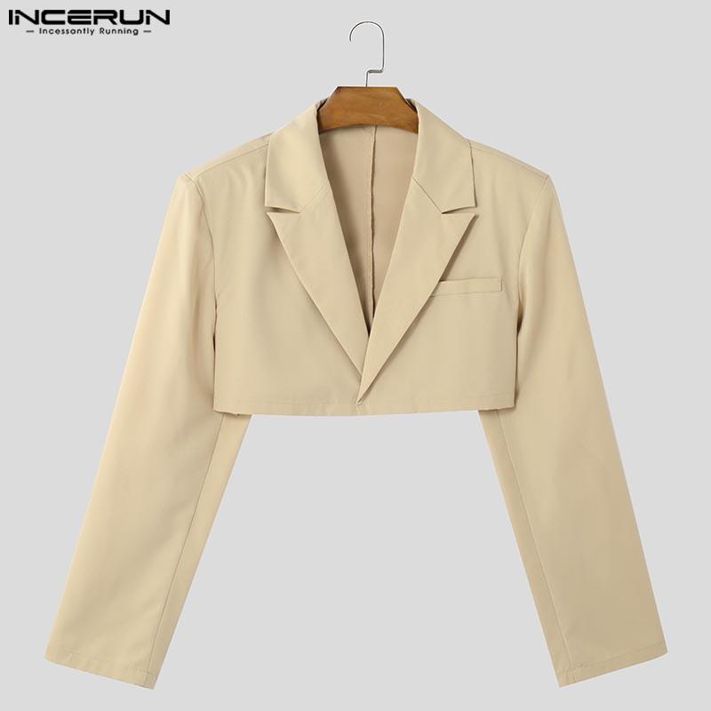 INCERUN Two Pieces Outfits Men Long Sleeve Short Coat High Waist Long Straight Pants Sets