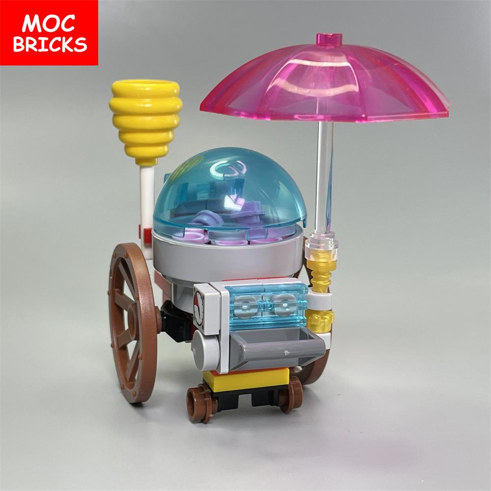 MOC Bricks Cotton Candy Cart City Street View Roadside Stalls Building Blocks Toys for Children Assemble DIY Dolls