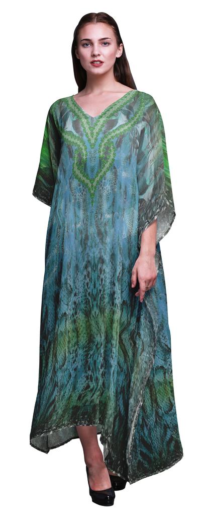 Phagun Leopard & Snake Animal Skin Ladies Plus Size Kaftan Summer Wear Beach Coverup Kimono