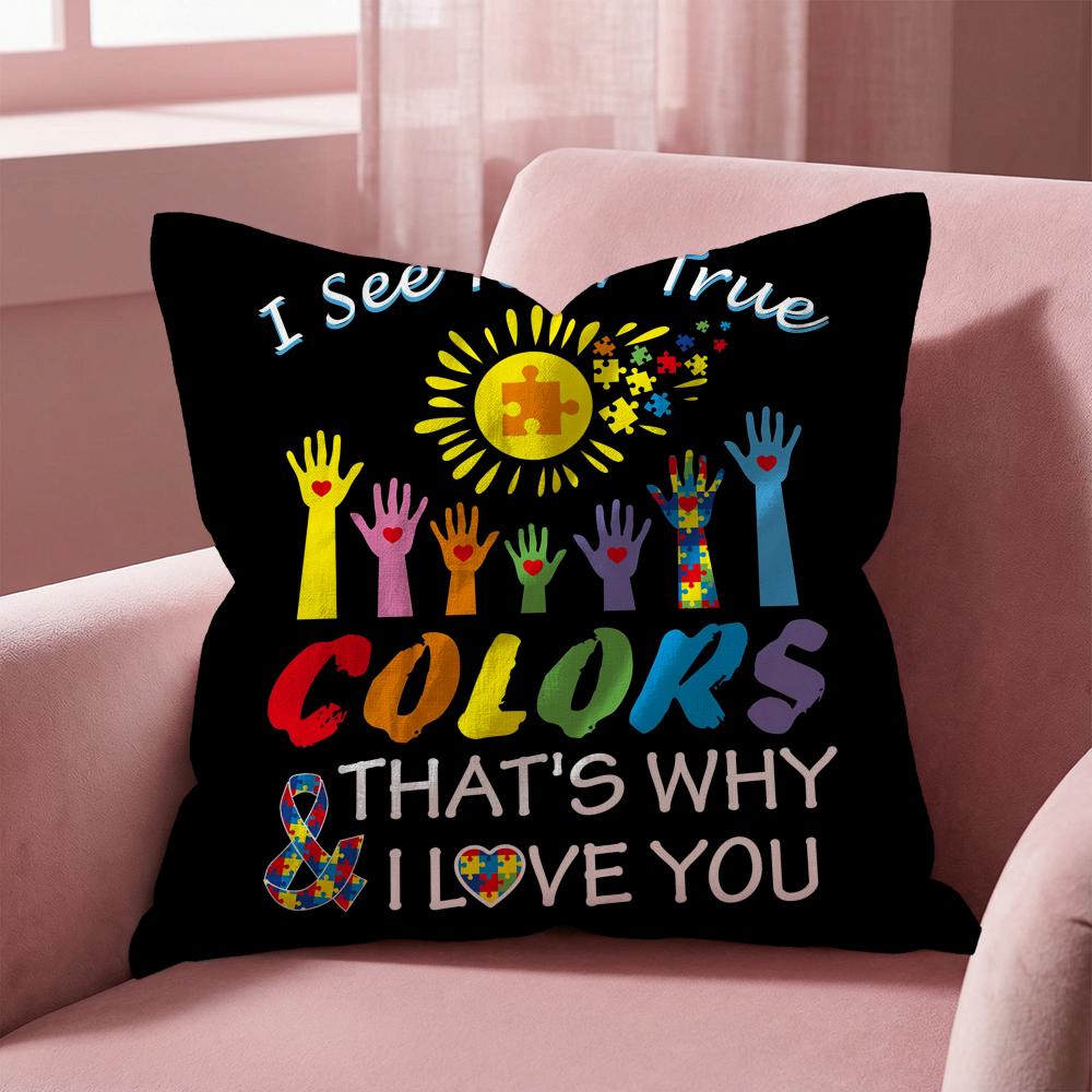 Autism Support Puzzle Cushion Cover Multi-Scene Pillow Cover for Home & Car - Reversible, Soft & Durable for Daily Use