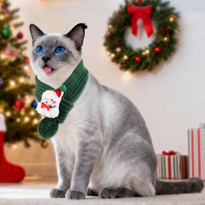 Christmas Pet Scarf Adjustable Size Snowman Santa Claus Xmas Tree Decor Festive Design Pet Cat Knitting Scarf Photo Prop