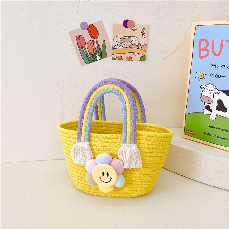 Children's Handbag Cotton Rope Woven Bag Gift Basket Shoulder Cartoon Sunflower Rainbow