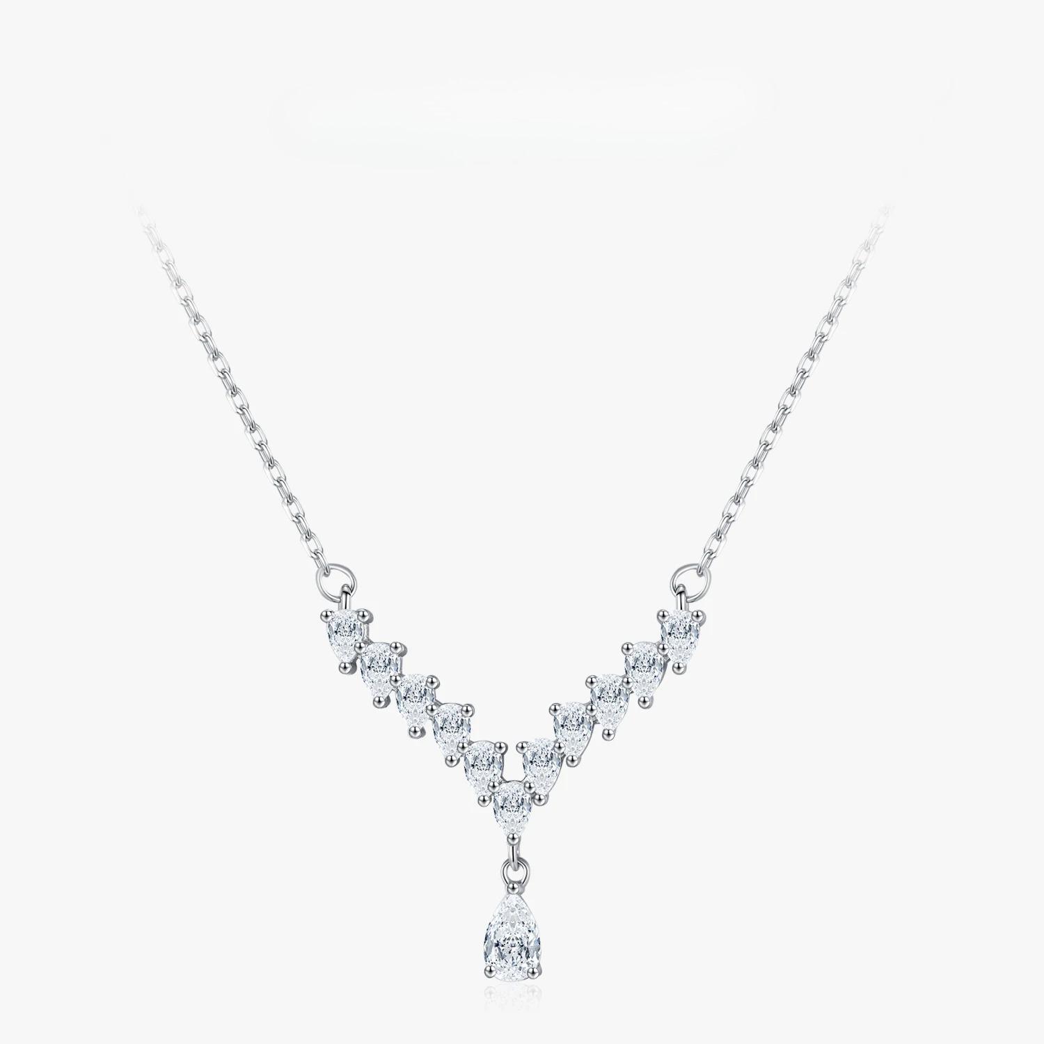 

Ailmay Sterling Silver V-shaped Pendant Necklace for Women Fashion Water Drop Sparkling Zircon Jewelry Party Gifts белый