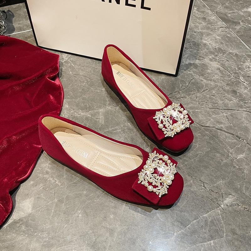 Xiuhe Red Non-slip Two-wear Bridal Shoes, Wedding Shoes, Women's Flat-bottomed Fashion Women's Shoes, Shallow-mouth Pregnant Women's Single Shoes, We