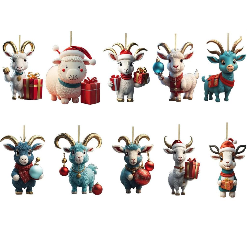Wooden Christmas Tree Ornaments Set of 10 - Hanging Decorations for Holiday Tree