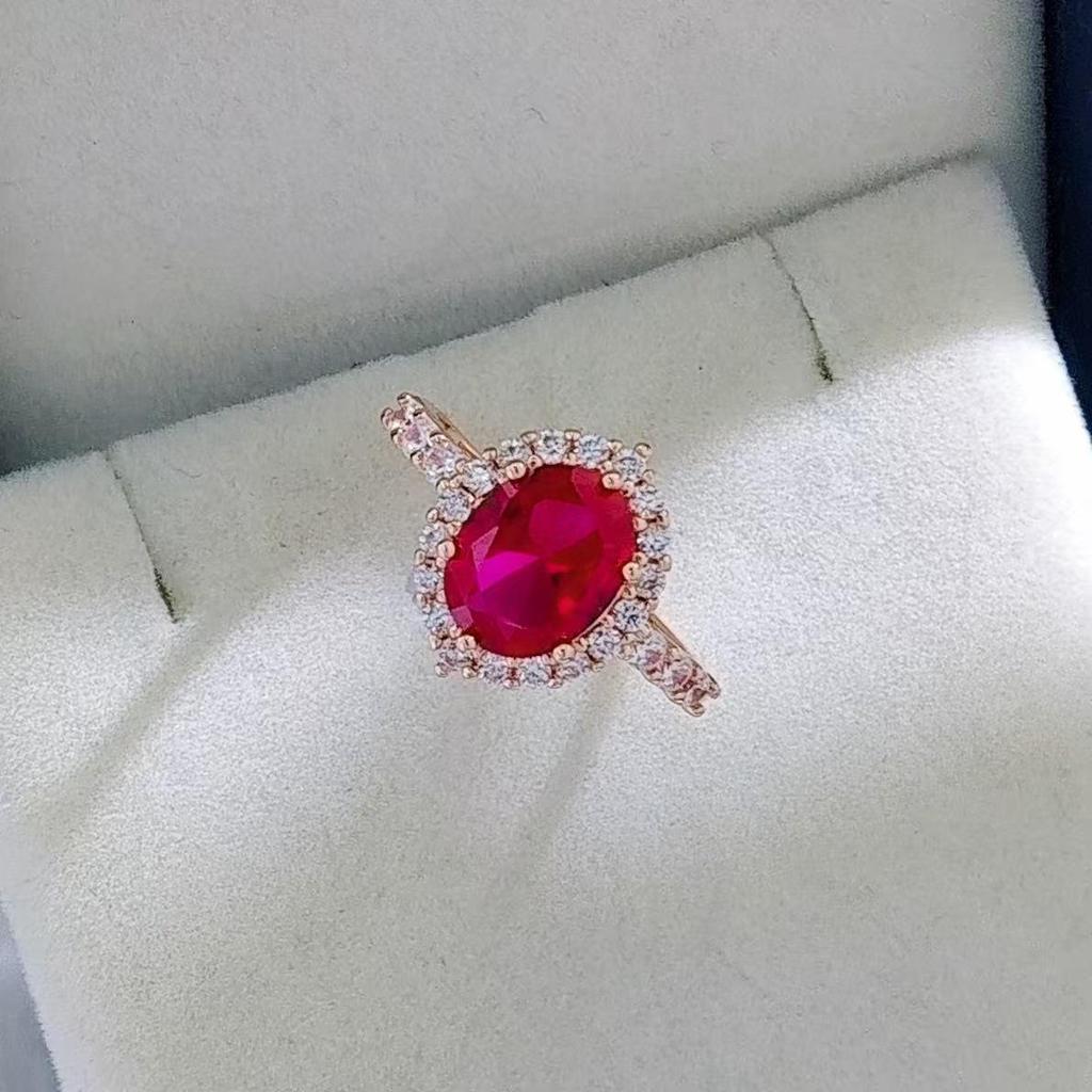 Simulated Ruby Jewelry Set: Ring, Earrings & Necklace