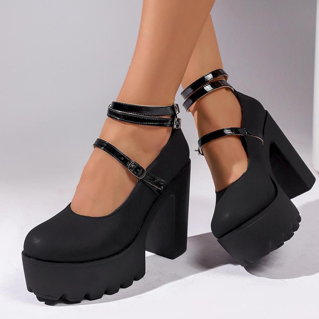Plus Size Women's Mary Jane High Heels - Spring/Autumn 2026 European & American Fashion, Round Toe, Single Strap.