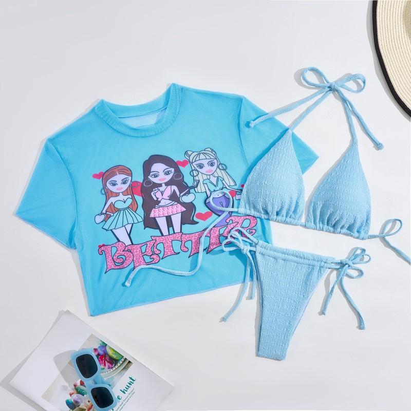 

Portrait Print Drawstring Strap Three-piece Swimsuit Women Bikini2026 XL