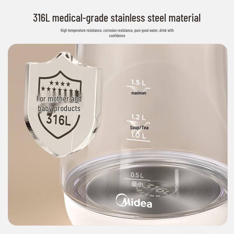 Midea 1.5L Smart Glass Health & Tea Kettle CN Plug (adapter Included)