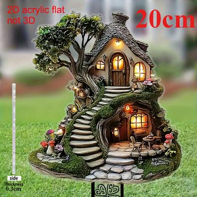 Precioso chalet seta, acrílico plano 2D, decoración, adecuado para jardín, plantas en maceta, terraza, exteriores, Navidad, Halloween