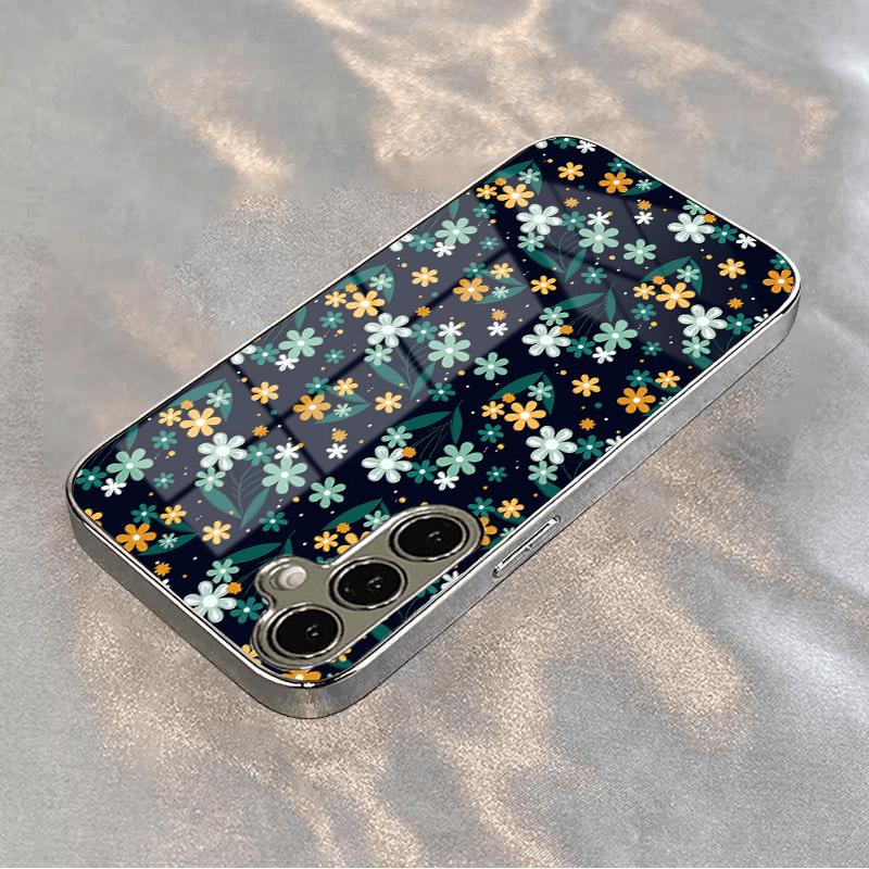 Vergoldete gehärtete Glas-Handyhülle, kompatibel Galaxy S26 S25 S24 S23 S22 Ultra Plus. Mit einem Design aus einem blumigen Universum.
