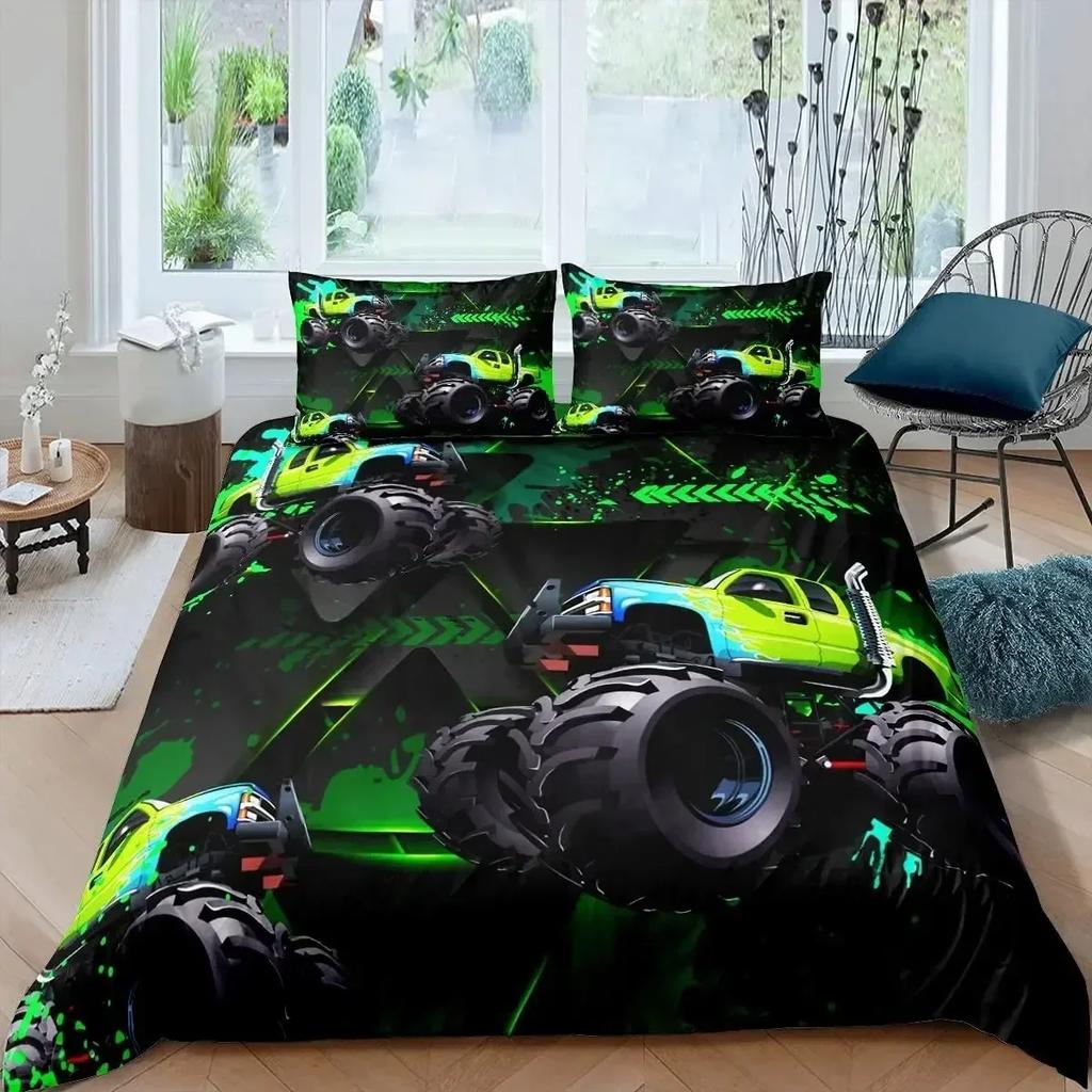 Retro Tractor King Queen Duvet Cover Car Bedding Set Engineering Vehicle Quilt Cover Farm Tool Cart Polyester Quilt Cover