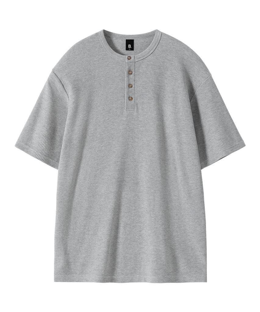 BRENSON (Waffle) Loose Fit Waffle Henley Neck Short Sleeve Tee (4 Colors)