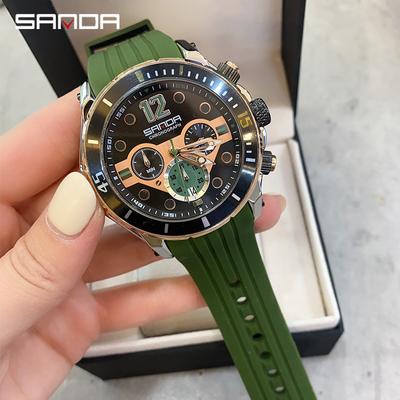 SANDA New Quartz Men's Three-eye Six-pin Watch Fashion Trend Outdoor Waterproof Simple Calendar