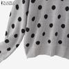 ZANZEA Womens Casual Crew Neck Polka Dots Knitted Pullovers Sweaters Jumpers