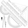 Geometry Set - 7Pcs Geometry Kit with Clear Plastic Ruler 12Inch & 6Inch, Triangle Ruler, Protractor and Compass Set for School Office Math Drawing