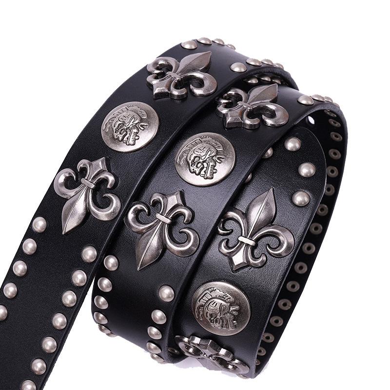 Cinturones Punk de Cuero Genuino con Remaches de Metal Pesado para Hombre Cinturón Vaquero con Tachuelas para Hombre Ceinture Homme Cinturón de Cintura Cinturon Mujer