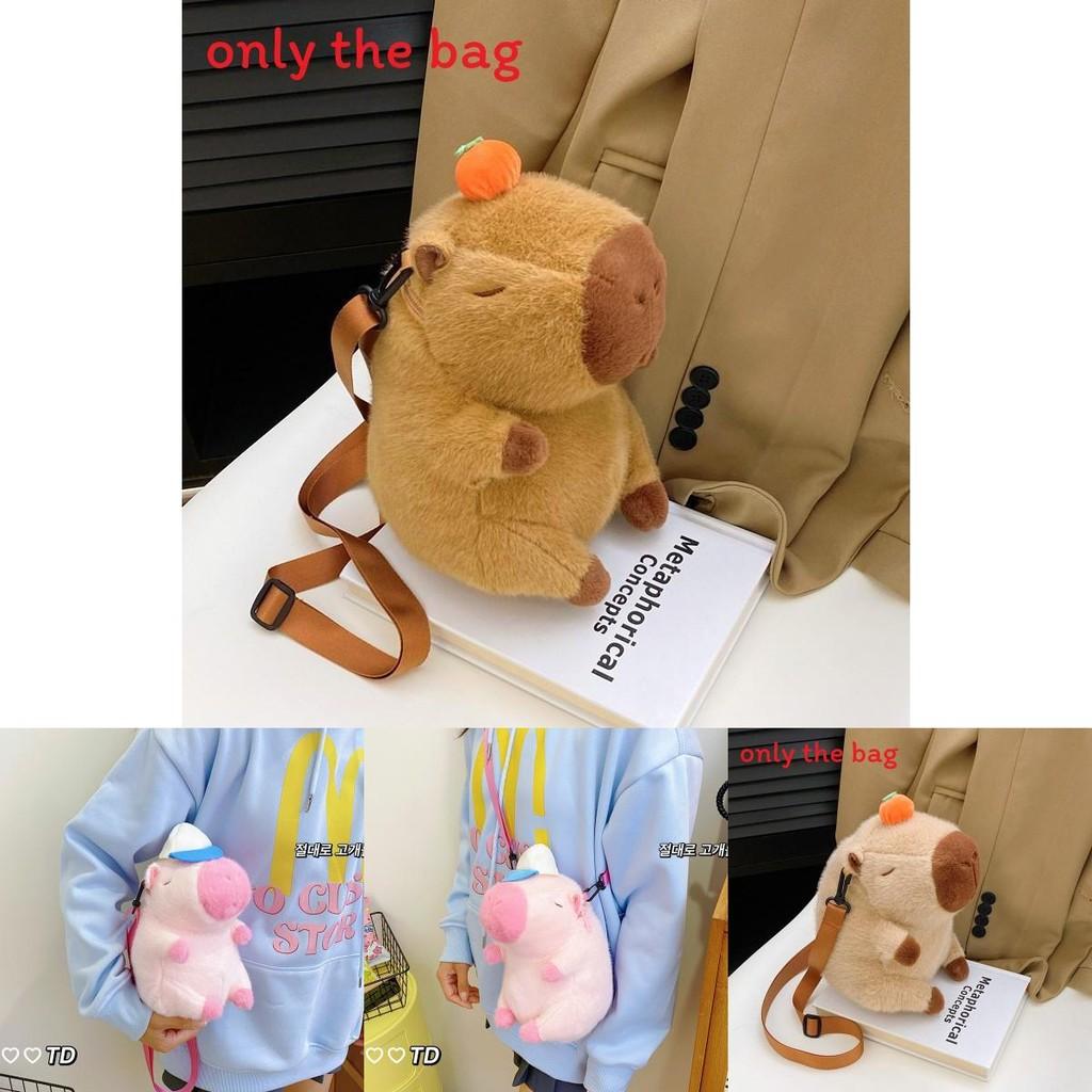 Capybara Plush Backpack With Hat And Orange On The Head Design For Casual Wear