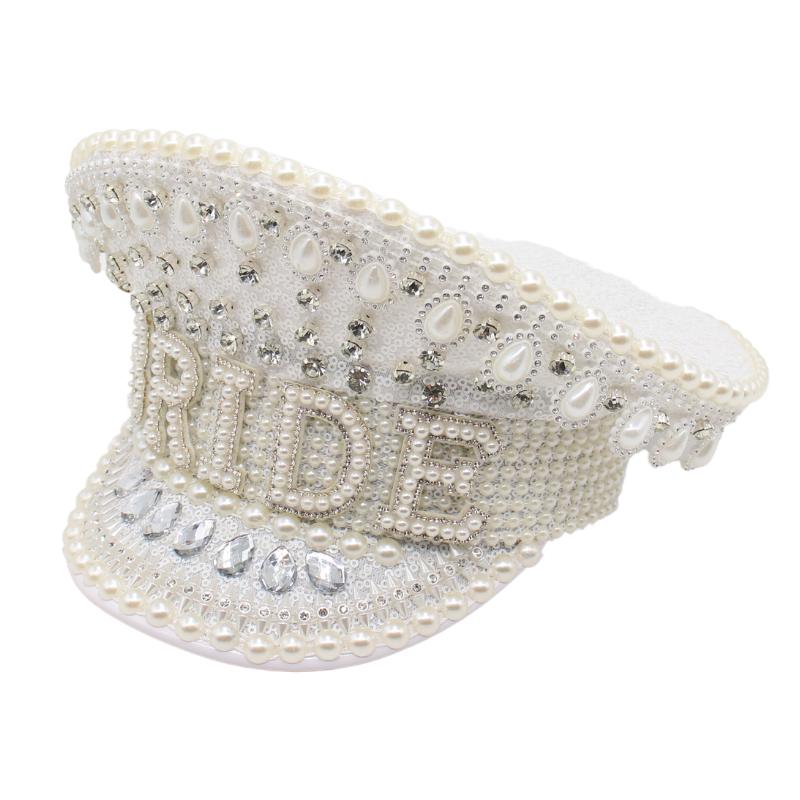 

Високий білий весільний весільний капелюх Розкішний капелюх із заклепками зі стразами Капелюх капітана моряка, вечірка королеви, блискітки, палаючий капелюх сержанта нареченої 56-58cm