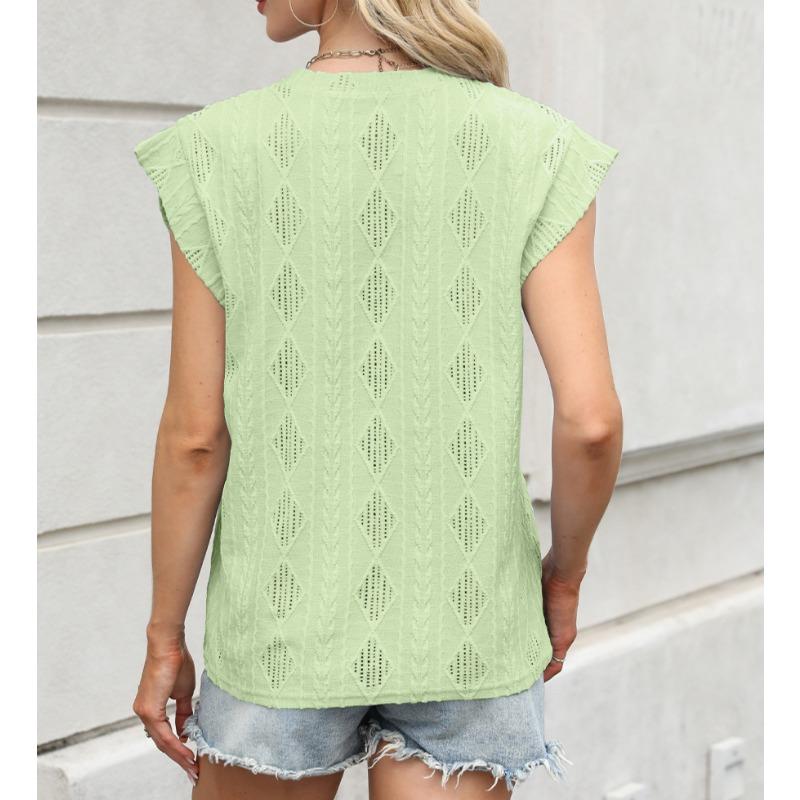 Spring Summer Round Neck Loose Short Sleeved T-shirt Jacquard Top Vest for Women Shirt