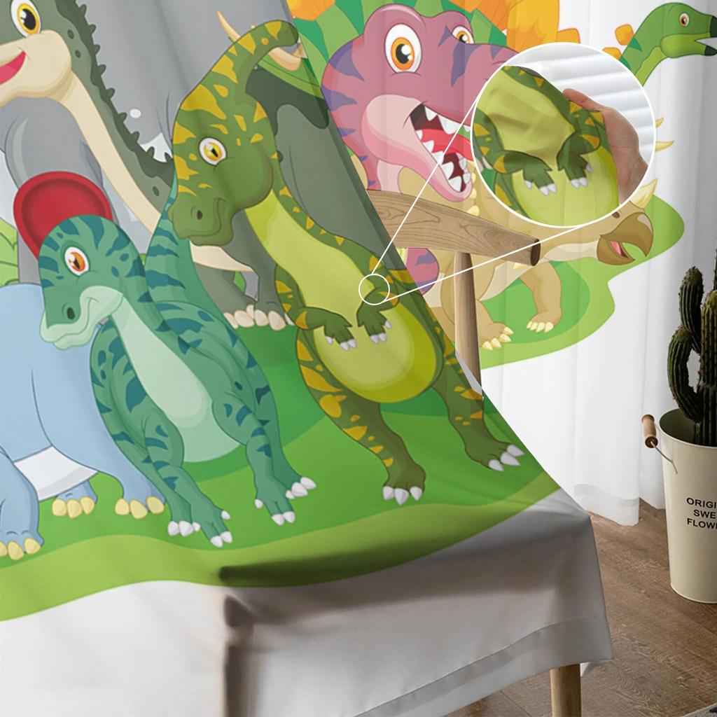 Cartoon Dinosaur Tulle Curtains for Living Room Bedroom Modern Voile Curtain Kitchen Chiffon Sheer Curtains