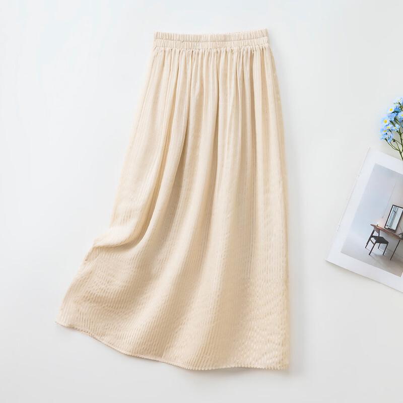 TUHUANG Silk Blend Striped Flowy A-line Maxi Skirt L