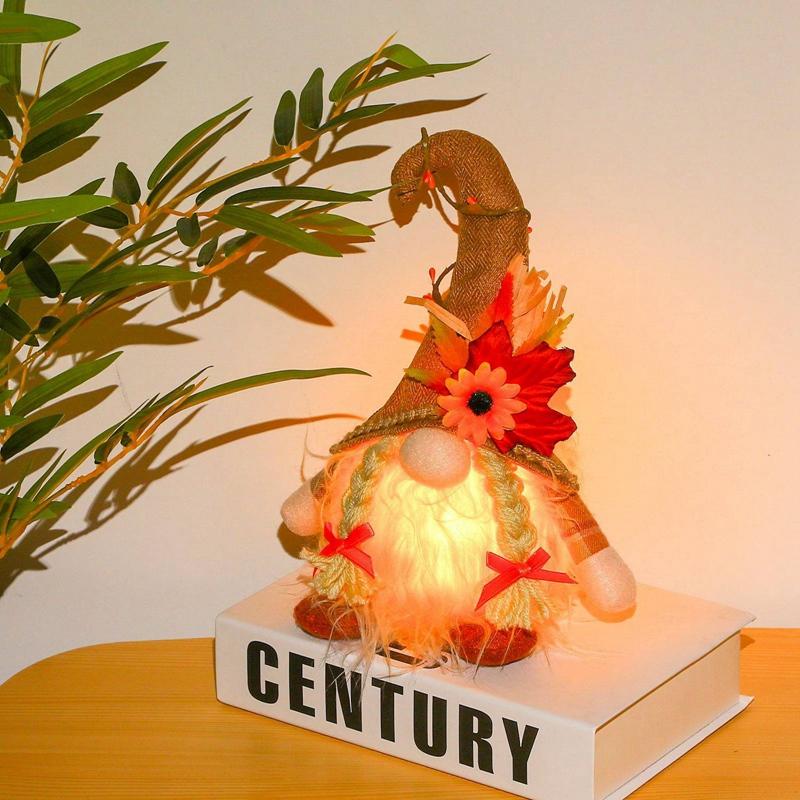 Fall Gnome Maple Leaf Sunflower Plush Faceless Glowing Elf Dwarf Decorations For Christmas Autumn Thanksgiving Decor Gifts