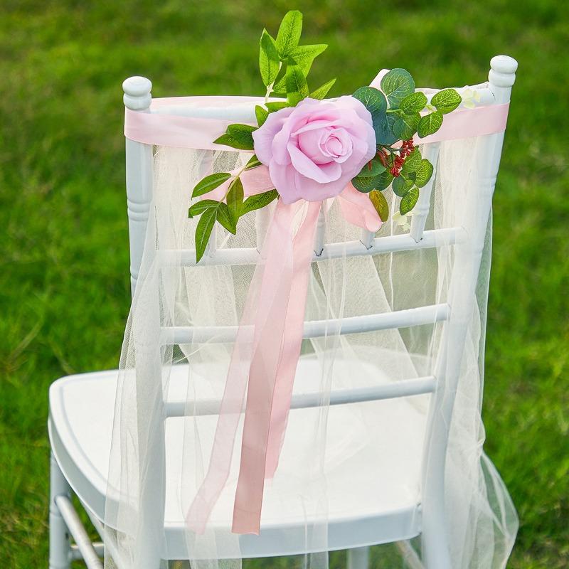 Artificial Rose Wedding Chair Back DecorationArtificial Flower Corridor Corridor Decoration Wedding Chair Back Flower