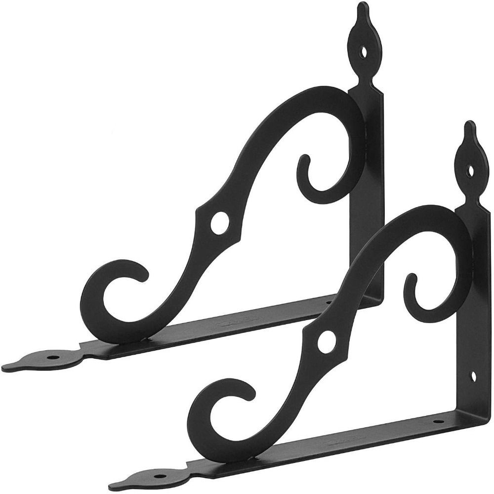 

2Pcs Iron Corner Brace L Shape Furniture Support Hardware Shelf Brackets Wall Mounted Black 14x11cm