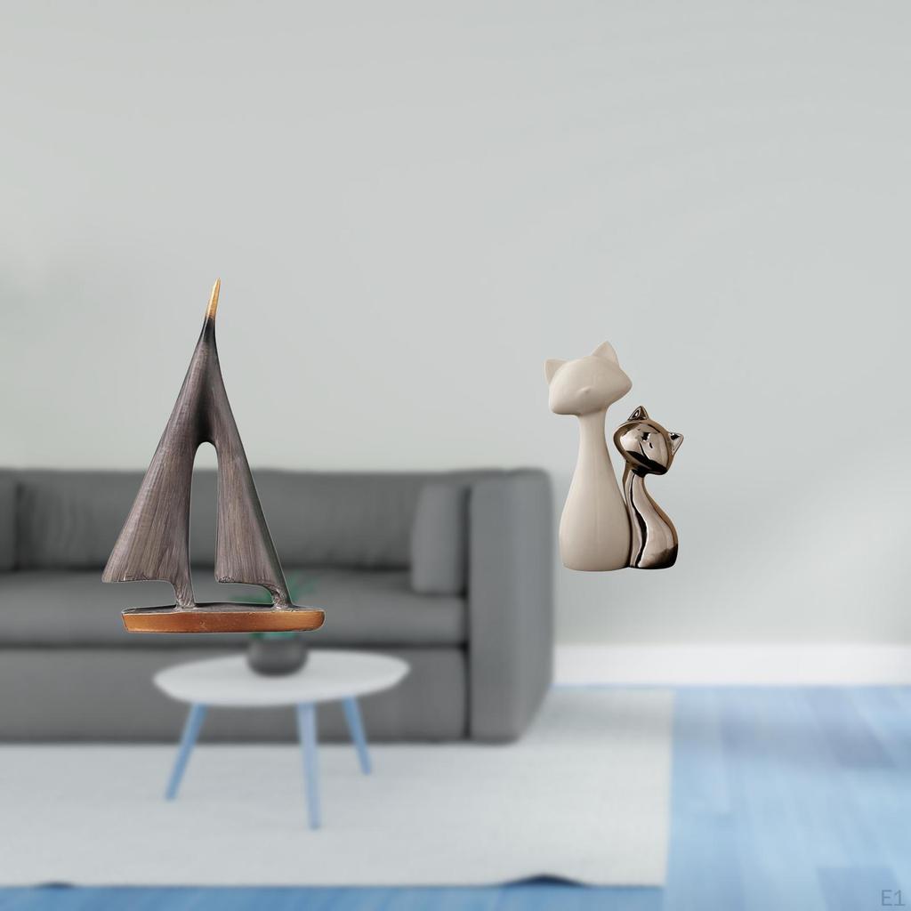 Sailing Boat Cat Decor Sailboat Statue Ceramic Figurine Ship Ornament Decorative Art Animal