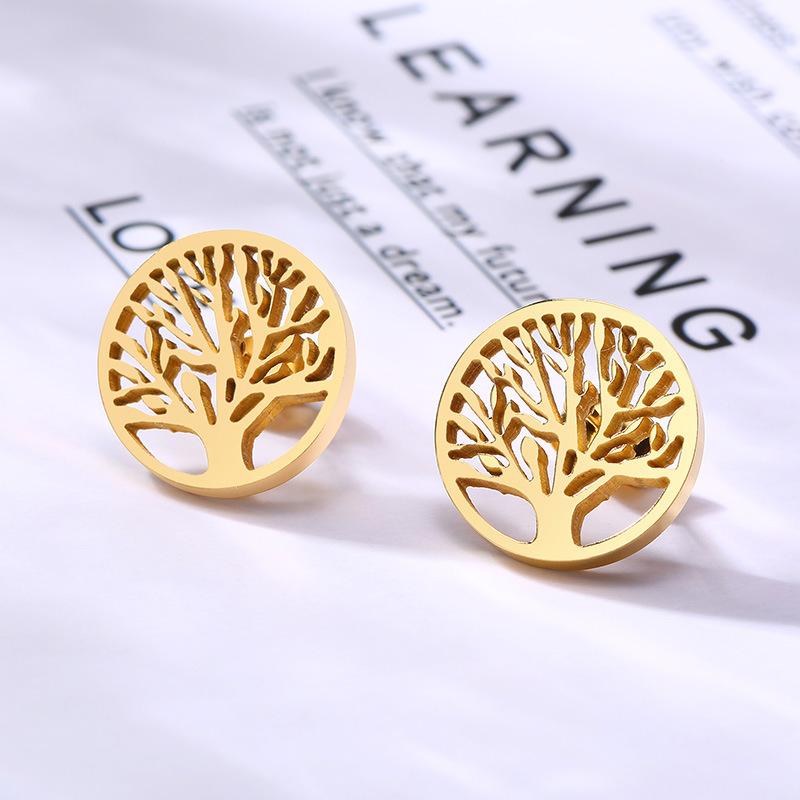 Earrings Korean Tree Of Life Earrings Temperament Stainless Steel Tree Of Life Earrings Gold Women'S Earrings