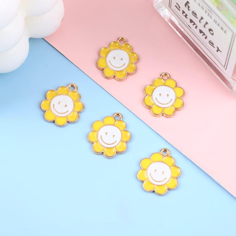 Colorful Smiley Sunflower Alloy Drip Oil DIY Jewelry Pendant Charms
