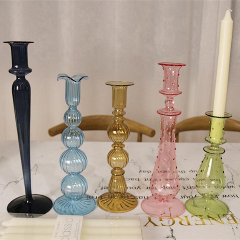 1PC Romantic Hydroponic Transparent Vase Glass Candle Holder Vintage Glass Candlestick Gift