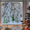 Easy Clean Wall Decals for Bedroom Christmas Tree Window Clings, Green Pine Trees Snowflake Decals, Winter Decorative Adhesive Free Film Reusable PVC
