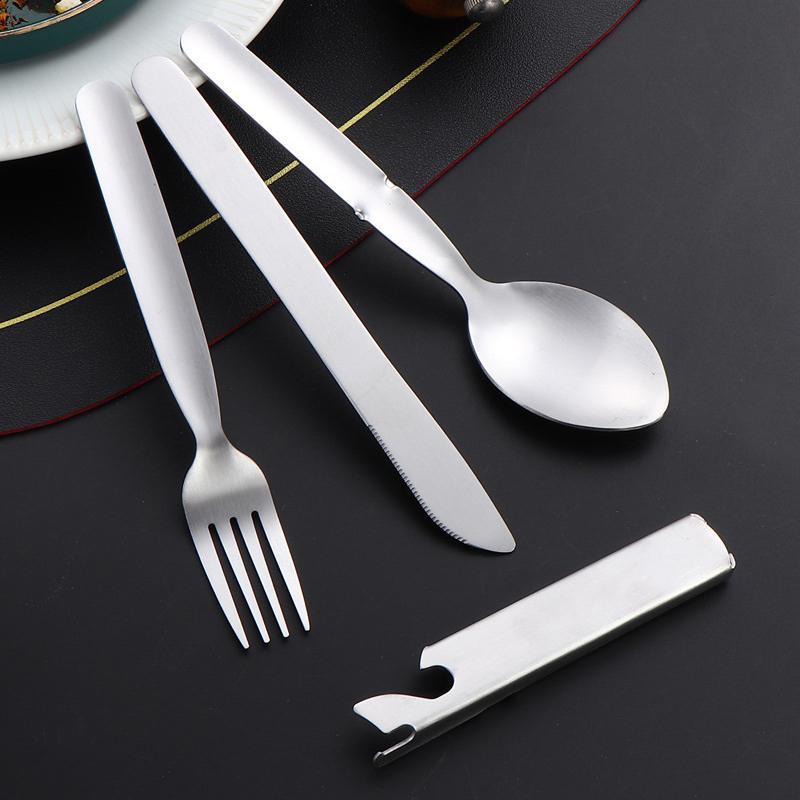 

4Pcs/Set Portable Stainless Steel Outdoor Camping Knife Fork Spoon Combo Cutlery Set Dinnerware Camping Cooking Flatware 1