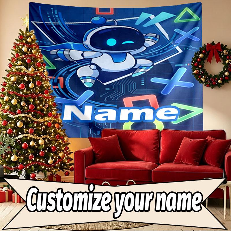 Custom Name Personalized Cosmic Bot Crew Print Tapestry, Wall Art Decor, Bedroom, Dorm, Apartment, LivingRoom, Party Backdrop, Gift for Birthday