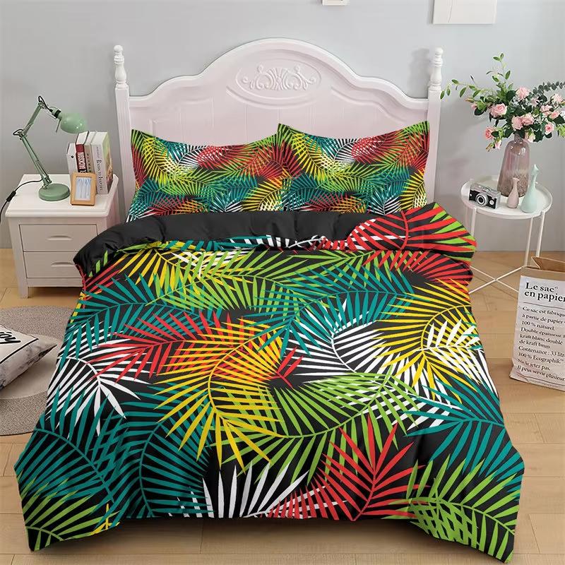 Green Palm Leaf Bedding Set Hawaiian Tropical Leaves Duvet Cover Microfiber Monstera Banana Leaves Quilt Cover For Teen Adults