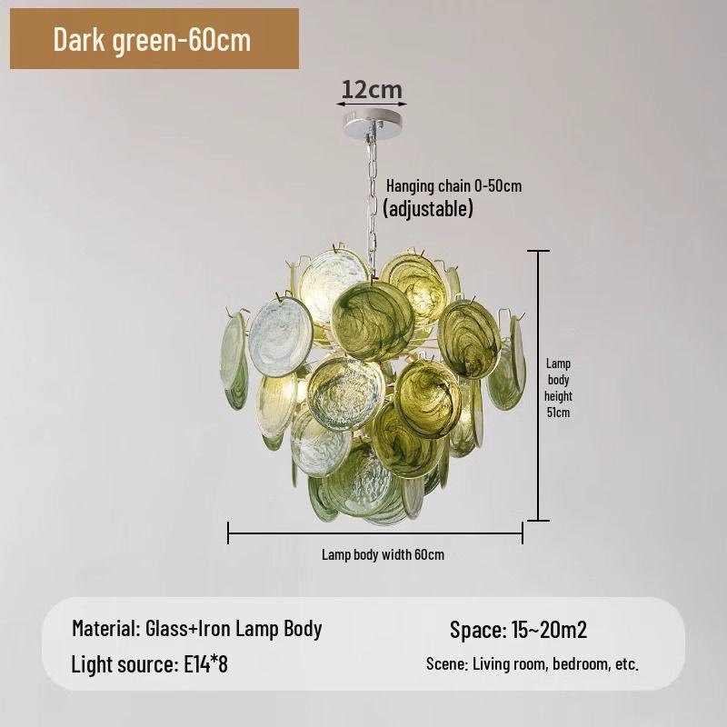 Elegant Vintage Ink Green Glass Chandelier for Living Room or Master Bedroom