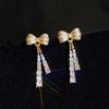 Full Diamond Long Bow Earrings Sweet Girl Stud Earrings Super Fairy Mori Ear Jewelry