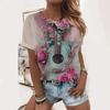 Summer Guitar Instrument Floral 3D Print T-Shirts Women Casual Short Sleeve Round Neck T Shirt Harajuku Tees Top Female Clothing