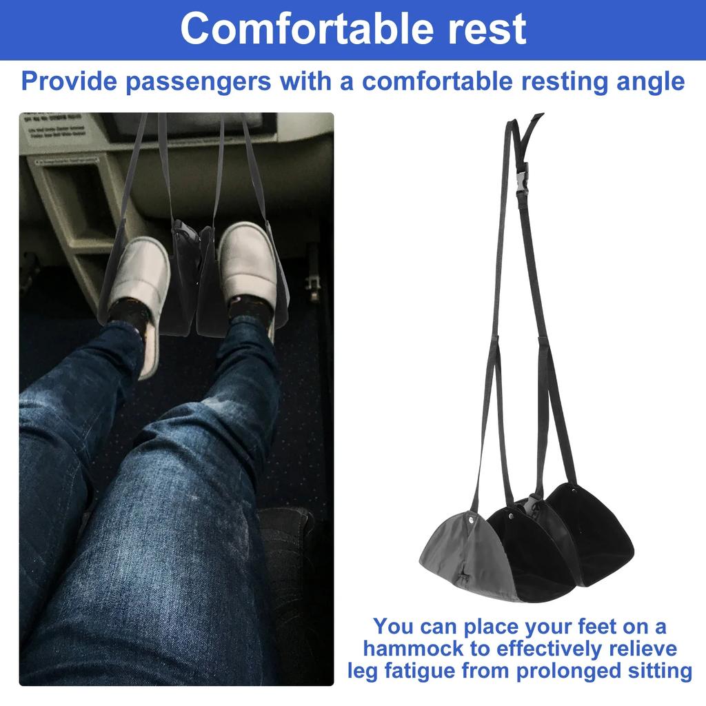 2PCS Adjustable Footrest Hammock Portable Travel Suspended Storage Bag Travel Long Flight Bus Train Office Leg Rest Hammock
