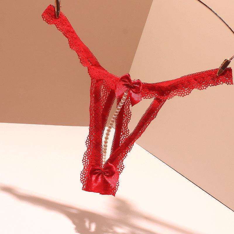 Erotic Black Pearl Thong: Open-Crotch Removable Lingerie for Women