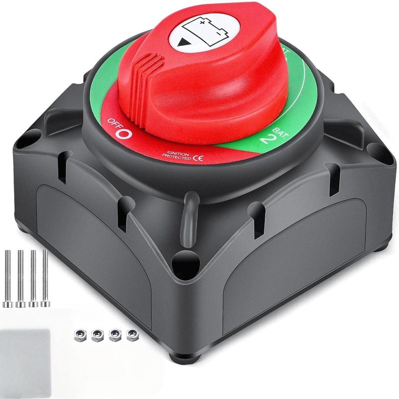 Battery Switch 1-2-Pun 12V 24V 48V 200A High Current Battery Power Off Switch Isolator for Truck Vehicle Trailer RV Boat Yacht