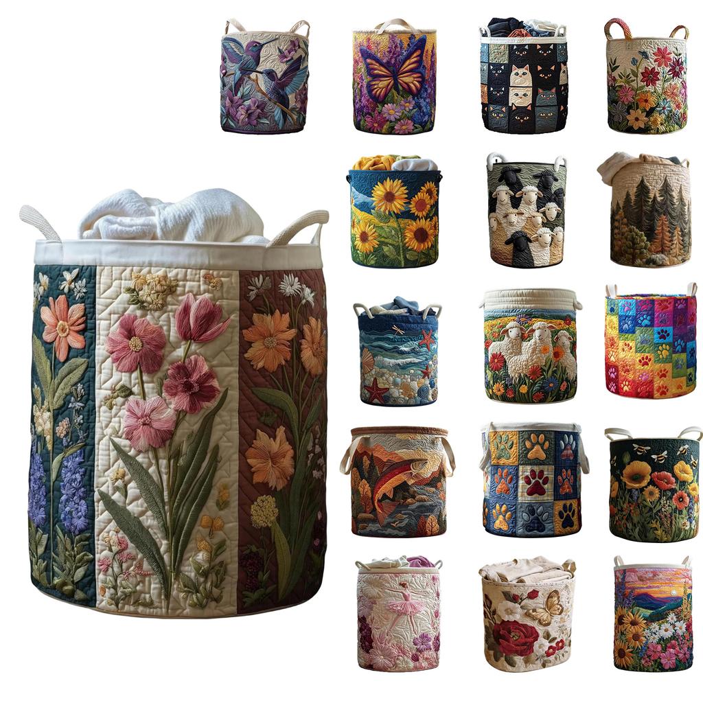 Large Quilted Laundry Storage Basket 51x71cm Durable Fabric Organizer with Handles for Clothes Toys and Household Items