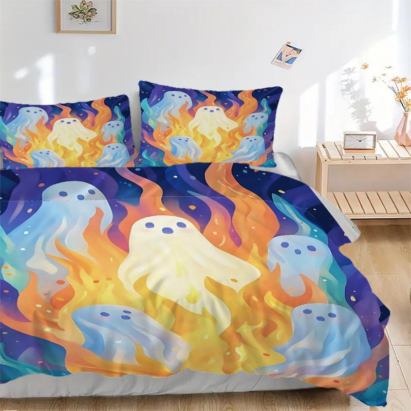 3pc Ghost Flames Cover Set - 1 Quilt Cover + 2 Pillowcases, All Seasons Bedroom Setting, Perfect for Home030