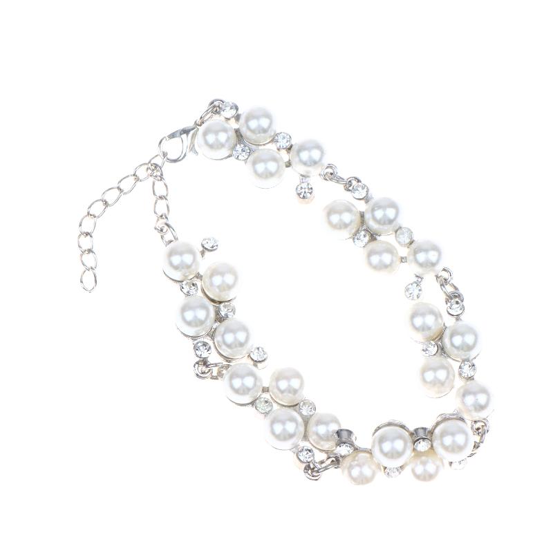 Fashion Imitation Pearl Rhinestone Bracelet Adjustable Chain Vintage Faux Pearl Bangle For Women Wedding Party Daily Jewelry