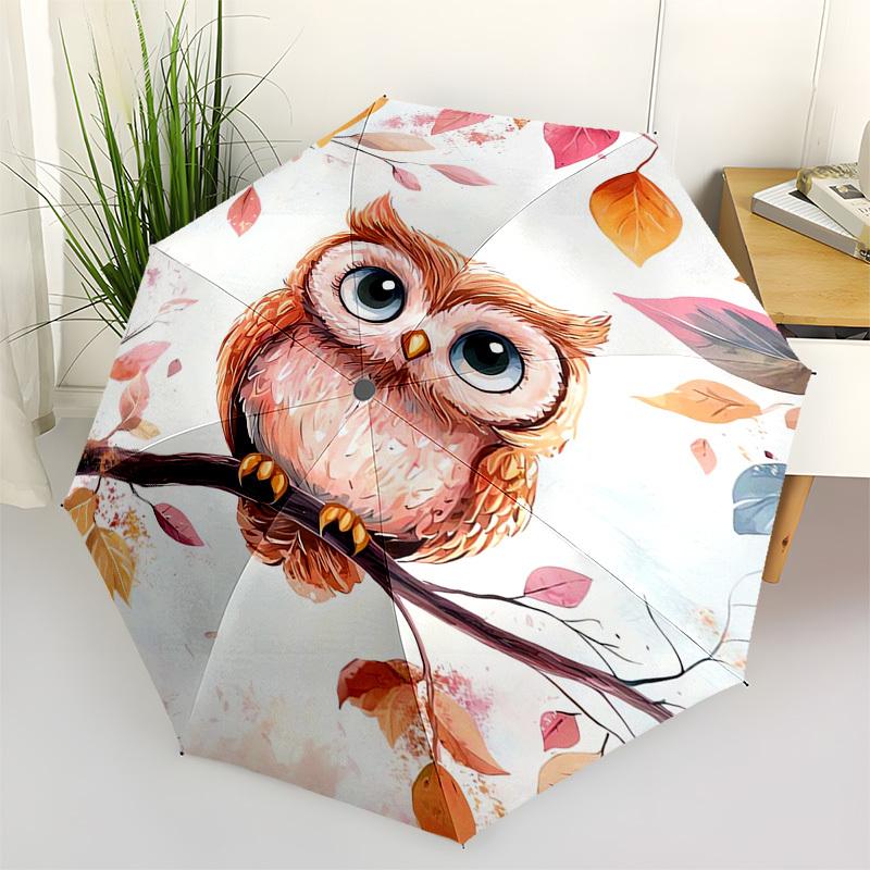 1pc Autumnal Owl Branch Umbrella with Plastic Handle,Vibrant Cartoon Pattern,Multi-functional UmbrellaB1950
